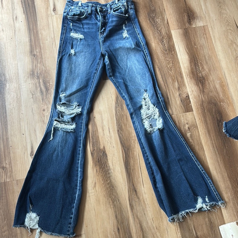 Distressed Flare Teen Jeans - Blue